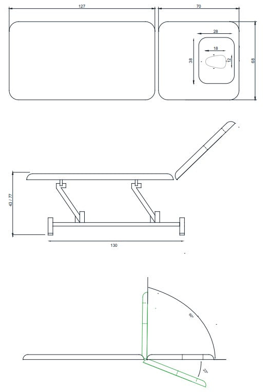 Električna masažna / fizioterapevtska miza - Torac - dimenzije