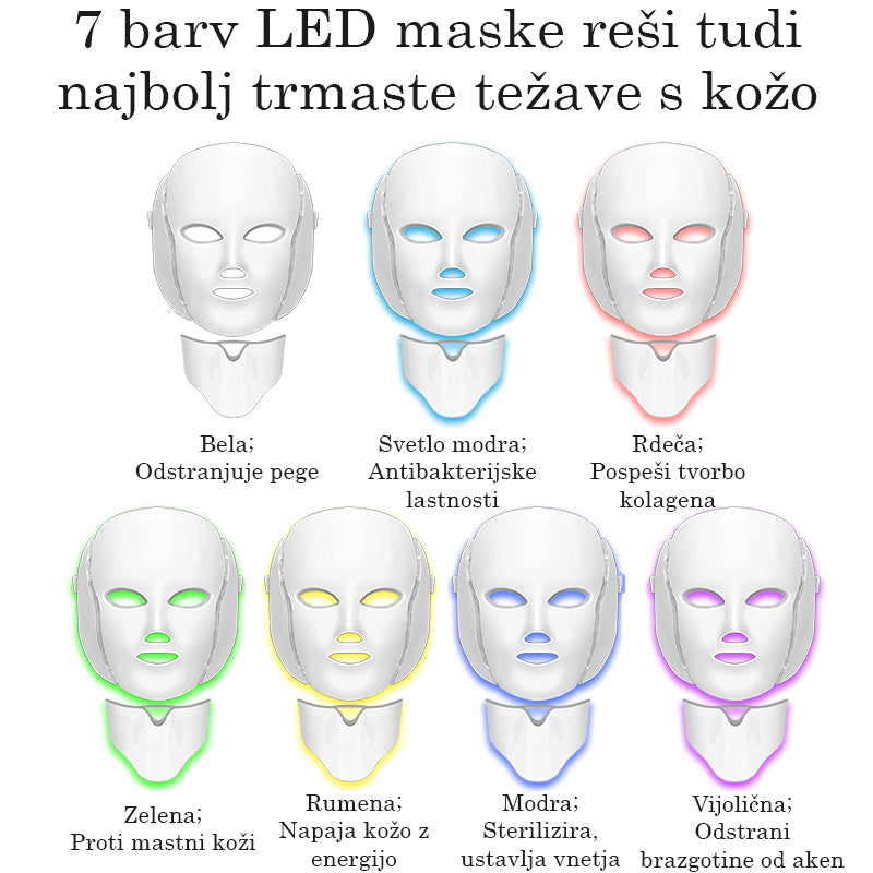 LED obrazna maska s fototerapijo - različne barve