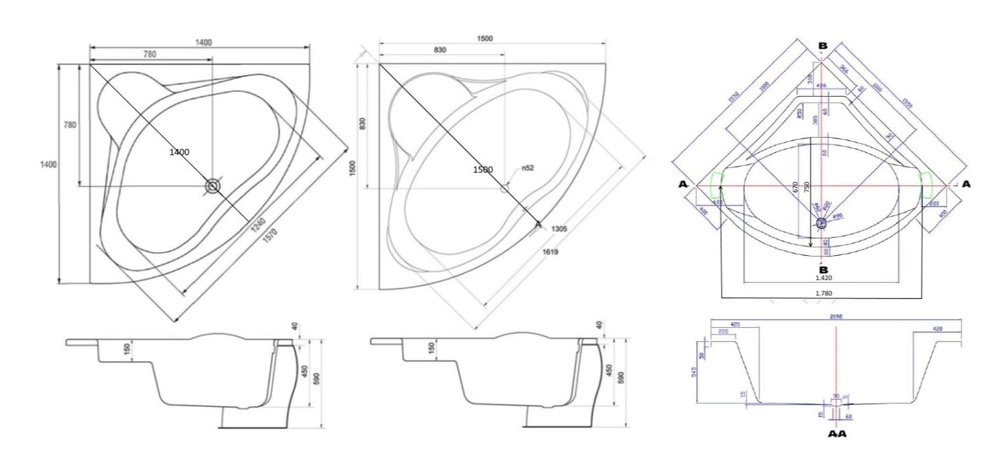 Masažna kad ART - Teardrop Profi dimenzije