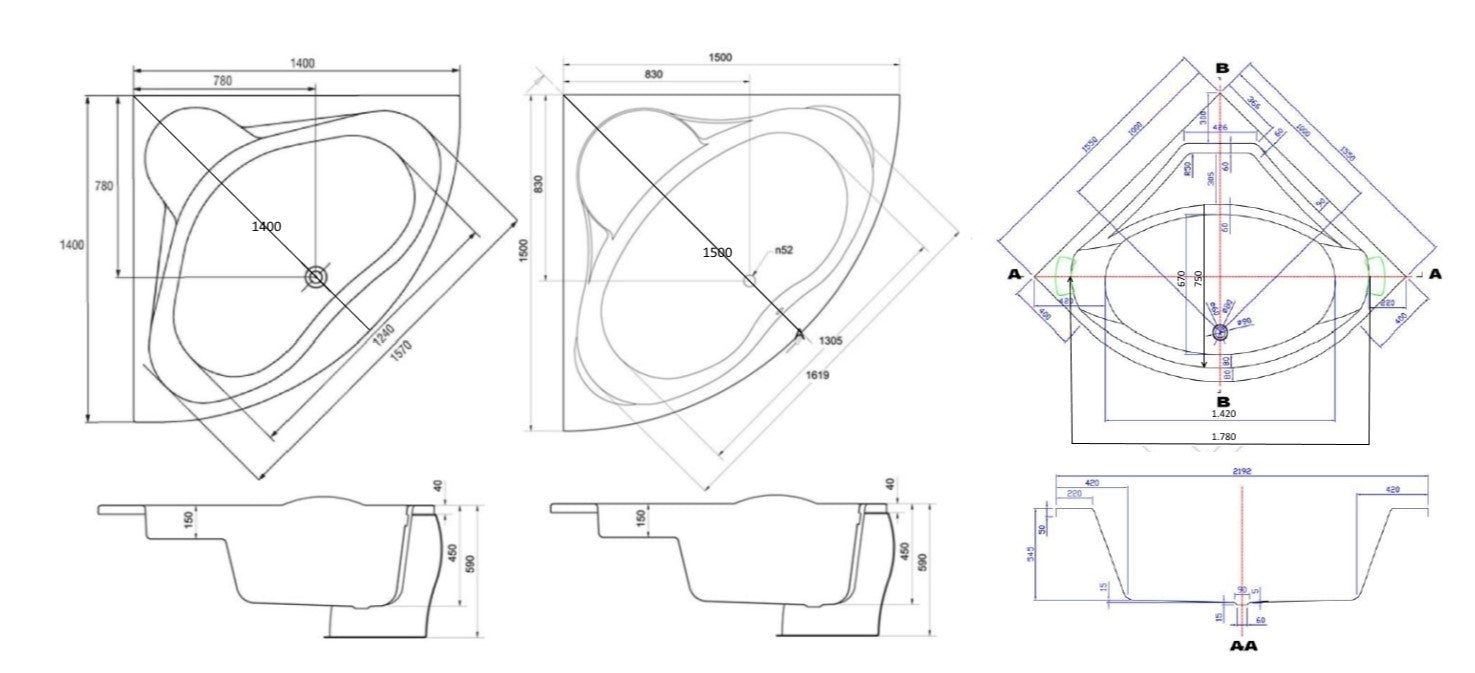 Masažna kad ART - Teardrop Profi dimenzije
