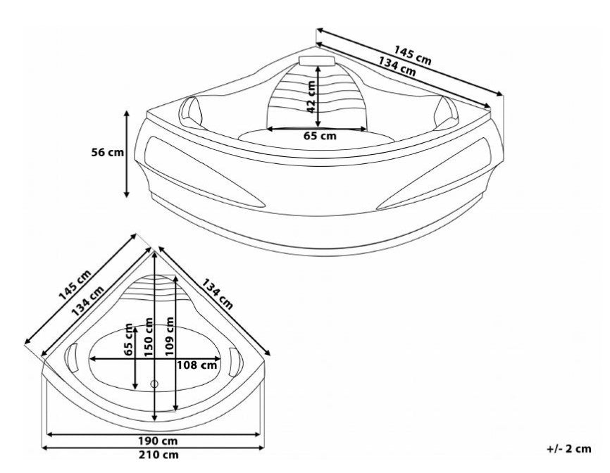 Masažna kad ART - Maldives dimenzije