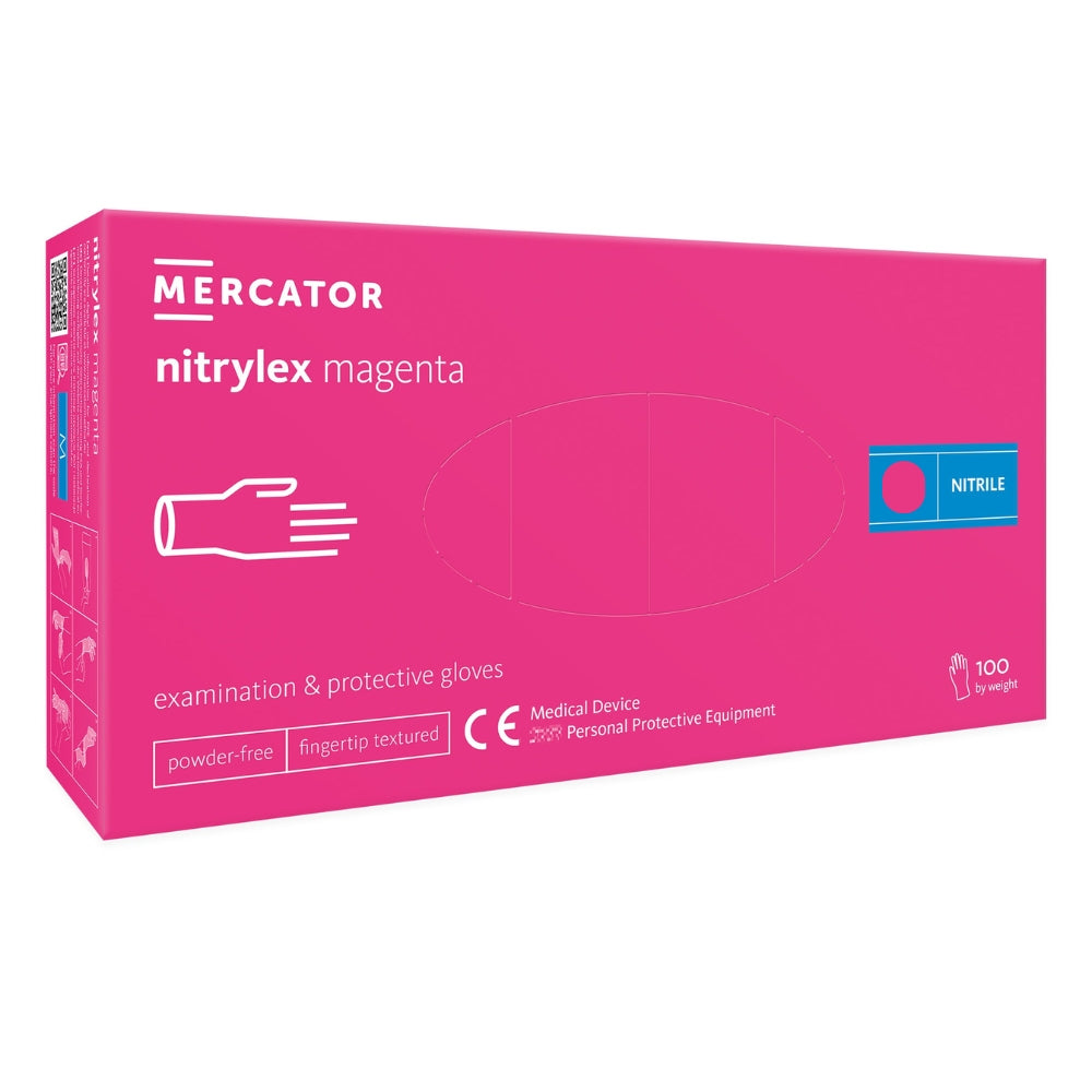Rokavice nitril, brez pudra, S, magenta, 100/1